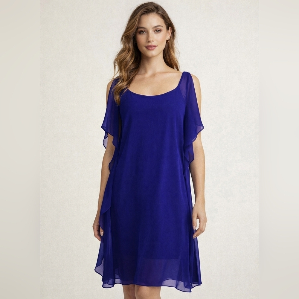 Lauren Ralph Lauren Purple Sheer Layered Dress Size 12 Ruffle Flutter Sleeve